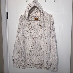 POL Cream Speckled V-Neck Sweater